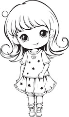 Cute smiling little girl with big eyes and long hair. vector illustration isolated on white background.