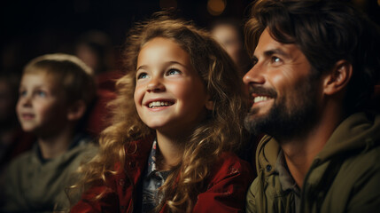 Fototapeta premium Family sitting in a movie theater.