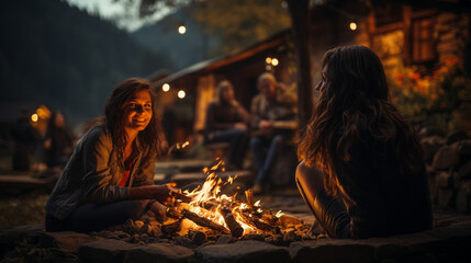 People with a campfire.