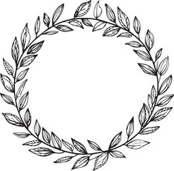 Hand drawn wreath of branches coloring page design