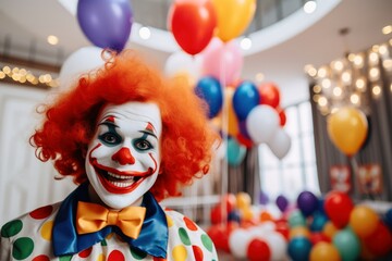 A happy clown on a child birthday party.