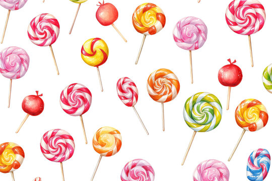 Sweets Lollipops watercolor on white background, valentines day concept