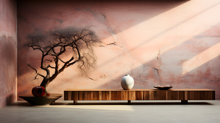 decorative art background pink wall mock-up with a tree