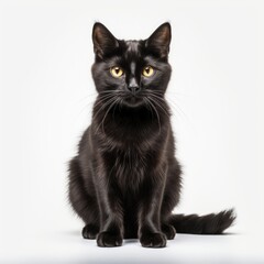 Obraz premium Sitting balck cat, isolated on white background, AI generated