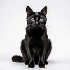 Sitting balck cat, isolated on white background, AI generated