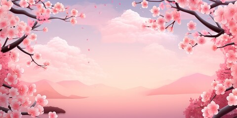 Enchanting Sakura Blossom amidst Pink Sky   Creative Spring Nature, Generative AI