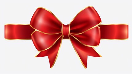 Isolated against a transparent background, a red ribbon and bow with gold