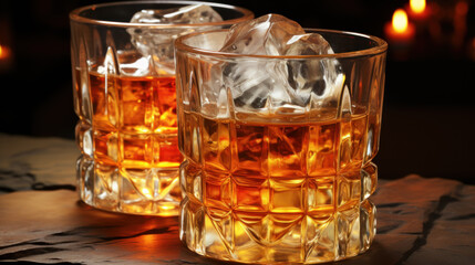 Whiskey on the Rocks in Crystal Glasses