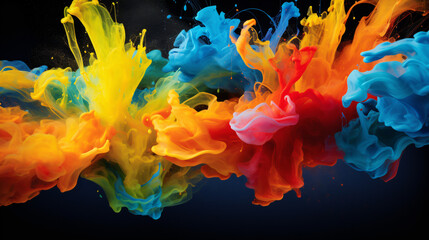 Various brightly colored paint flowing in the air