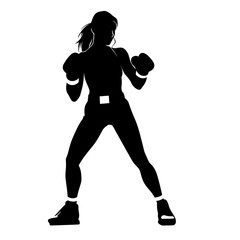 Fototapeta na wymiar Boxer woman black icon on white background. Female Boxer silhouette