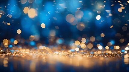 Blue and gold abstract background with sparkling bokeh effect for New Year’s Eve celebration