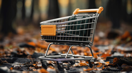 empty shopping cart in the middle of the field. Generative AI