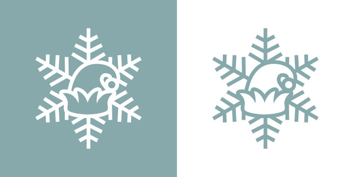 Tiempo de Navidad. Silueta lineal de copo de nieve con sombrero de elfo de Santa Claus para su uso en invitaciones y tarjetas
