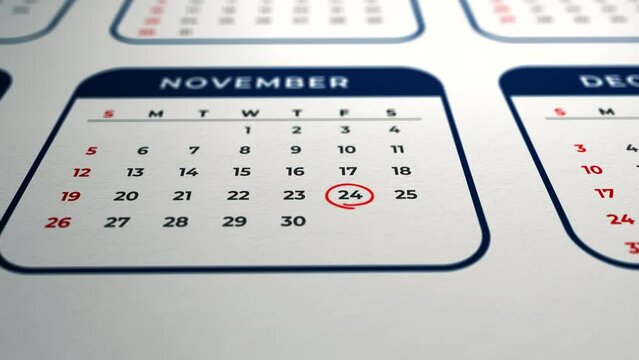 calendar showing black Friday. black Friday. hand drawing circle over calendar 24 November. planning for black Friday