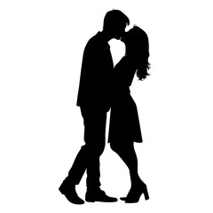 Kissing couple black icon on white background. Kissing couple silhouette - obrazy, fototapety, plakaty