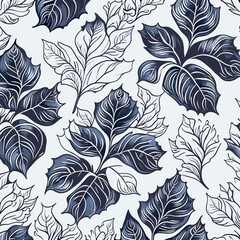 Seamless pattern with leaves. Vector illustration in blue colors.