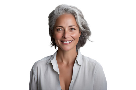 portrait of mature woman with healthy and smooth skin - rejuvenation and skincare concept