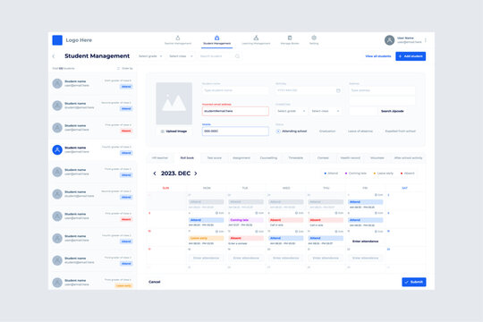 Student school teacher education manage program UI design