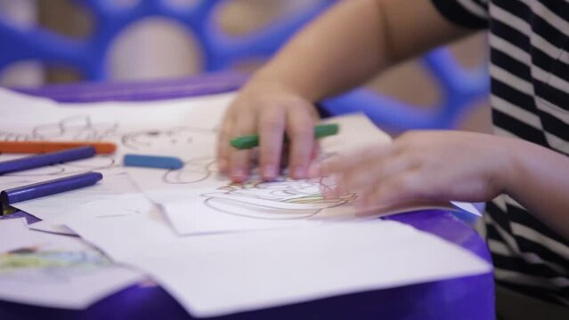 close-up of child painting a clown drawing