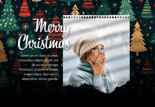 Merry Christmas Photo Mockup With Festive Background Pattern and Generative ai