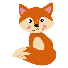 vector illustration of cartoon fox, cute, beautiful hand drawn fox on white background