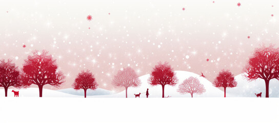 A Serene Winter Wonderland: Snowy Landscape, Trees, and a Playful Dog