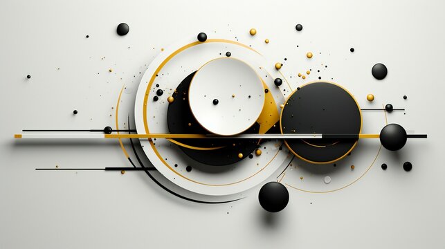 Abstract Composition of Spherical Harmony in Black and Gold Tones