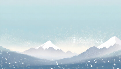 Illustration of mountains in the winter with soft and harmonious colors - obrazy, fototapety, plakaty