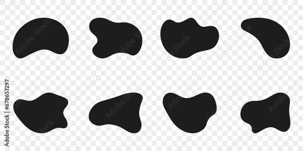 Poster organic blob, irregular shape on transparent background. random blotch set. fluid amorphous blobs. b