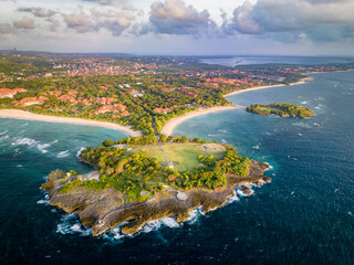 Aerial view of Nusa Dua Beach in Bali Indonesia with peninsula island