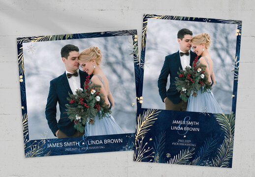 Blue Winter Wedding Photo Card Layout