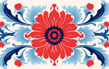 Fototapeta na wymiar Bakground in the style of contemporary turkish art, red and blue, american prints 1880-1950 abstracted floral forms created with Generative Ai