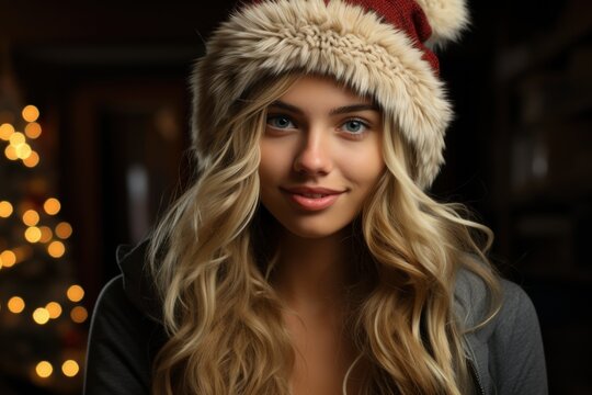 girl in santa claus hat