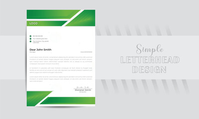 Professional elegant green letterhead template design for business projects.