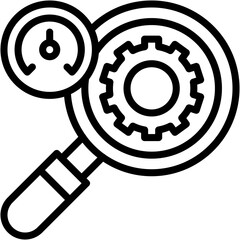 Vector Icon Reviewing, Solutions, Reviewing, Gear, Testing, Magnifying Glass