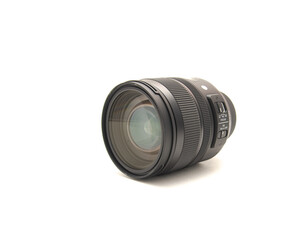 Front view advanced aspherical landscape lens made in Japan for DSLR full frame camera photography isolated on white background with clipping path copy space
