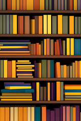 Stack of colorful books on the shelves Literary Knowledge concept Background Poly Art Style