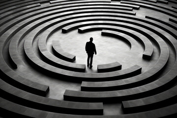 A man in a maze. Illustration