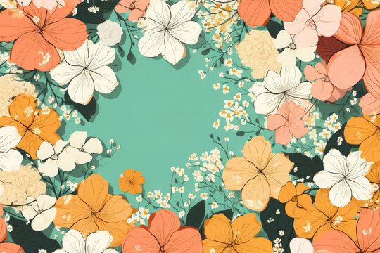 Simple flat floral background with free space in the center. Empty space for product placement or advertising text.