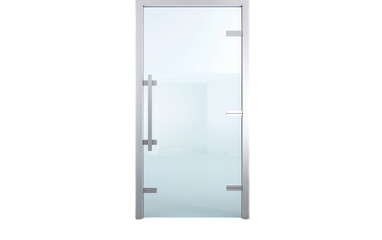 Stylish Frosted Glass Pivot Door On Transparent Background.