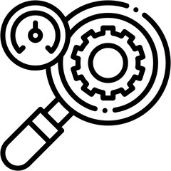 Vector Icon Reviewing, Solutions, Reviewing, Gear, Testing, Magnifying Glass