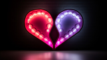 pink heart with a neon lights on dark background