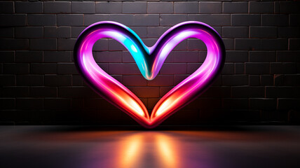 pink heart with a neon lights on dark background