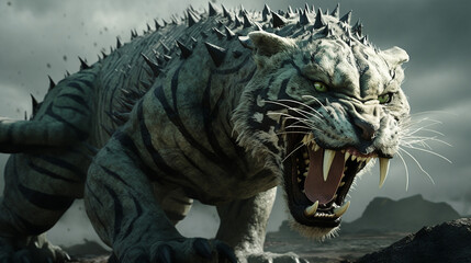 a majestic predator tiger with a wild look is roaring in the wild forest created with Generative Ai