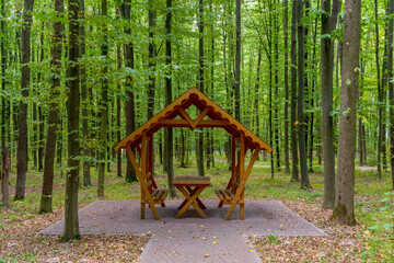  A place to relax with a wooden gazebo in the forest