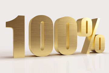 Gold metal of number 100. Luxury digit 3d golden and metallic with reflection on white background....