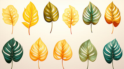 Fototapeta na wymiar set of watercolor tropical leaves