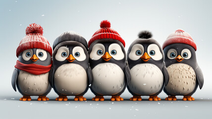 Fototapeta premium illustration of a happy penguins in the winter season