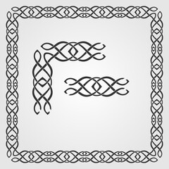 Celtic Style frame, pattern and corner isolated on white background. Vector illustration