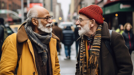 Obraz premium Stock photograph of couple of men on the street talking